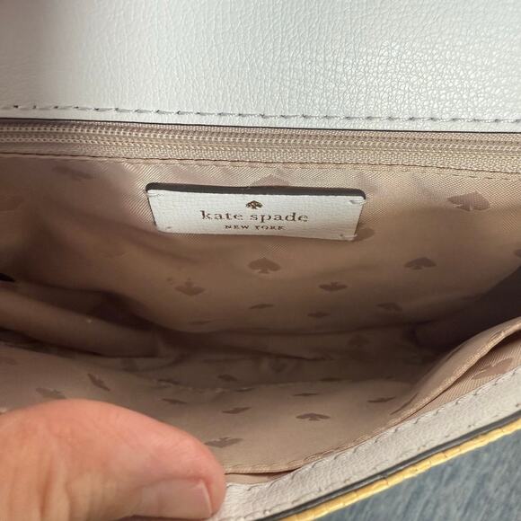 KATE SPADE Robyn Medium Chain Saddle Bag White Dove Leather Straw Nightcap - Picture 8 of 13